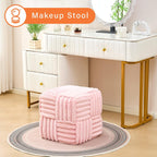 Faux Fur Ottoman Footrest 15.7" Square Vanity Stool, No Assembly Required, Soft Padded Seat for Bedroom, Living Room, Entryway (Pink)