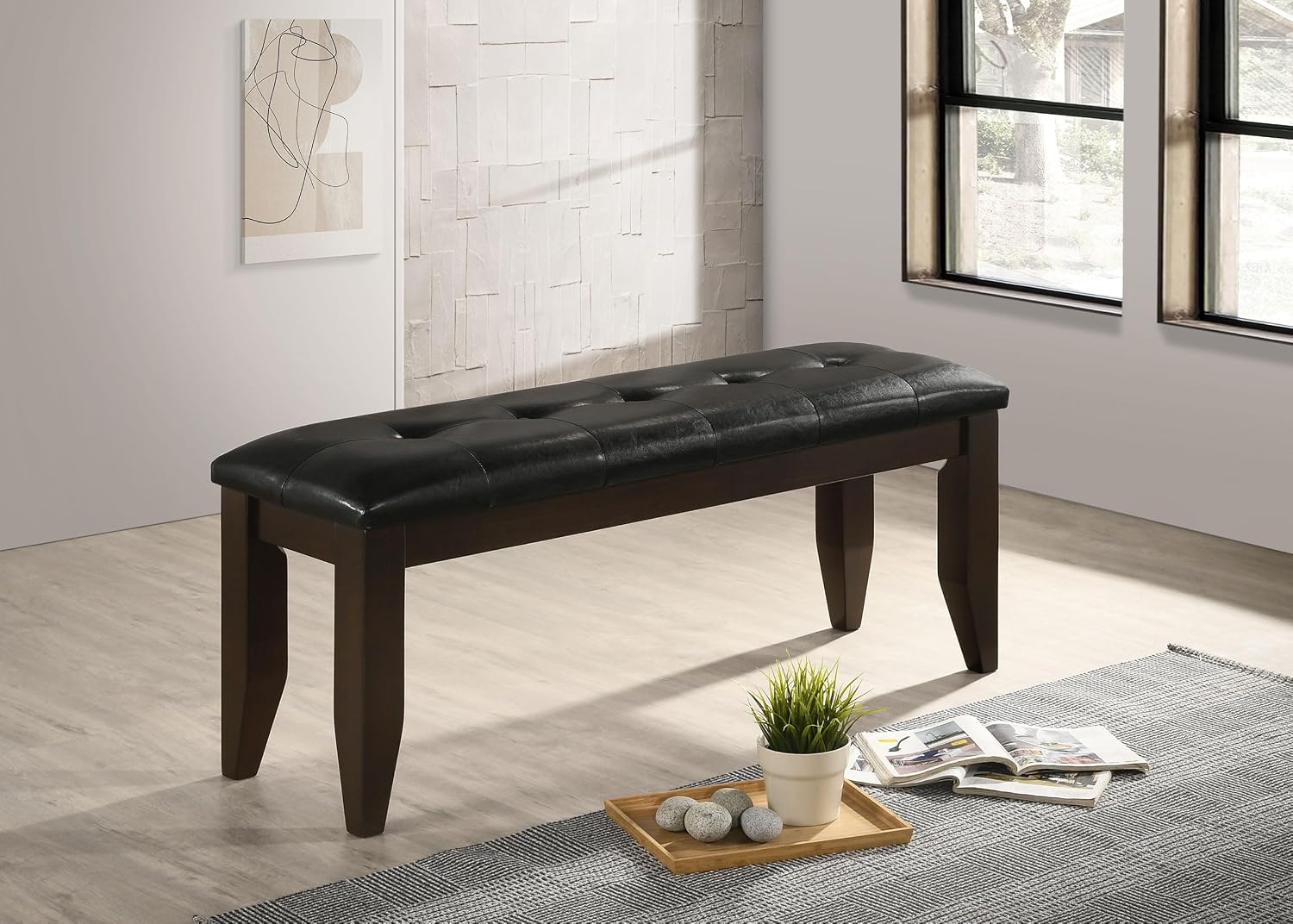 Coaster Home Furnishings - Dalila - 47-Inch Upholstered Wood Dining Bench - Tufted Leatherette Seat, Sturdy Legs - Dining Room, Kitchen - Cappuccino & Black - 102723