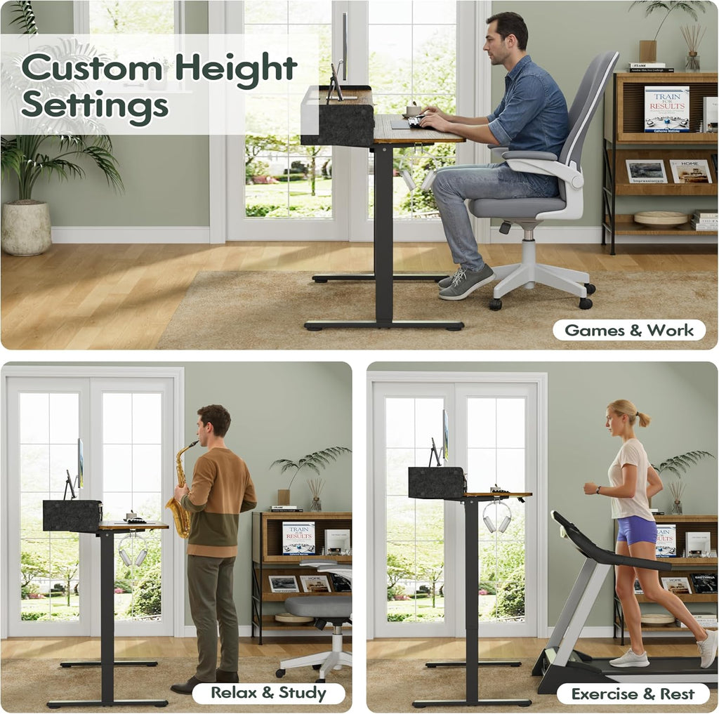Homall Electric Standing Desk with 2 Drawers, Adjustable Height Computer Desk with Monitor Shelf Sit Stand Table with Splice Board Quick Install for Home Office (Rustic Brown, 48 Inch)