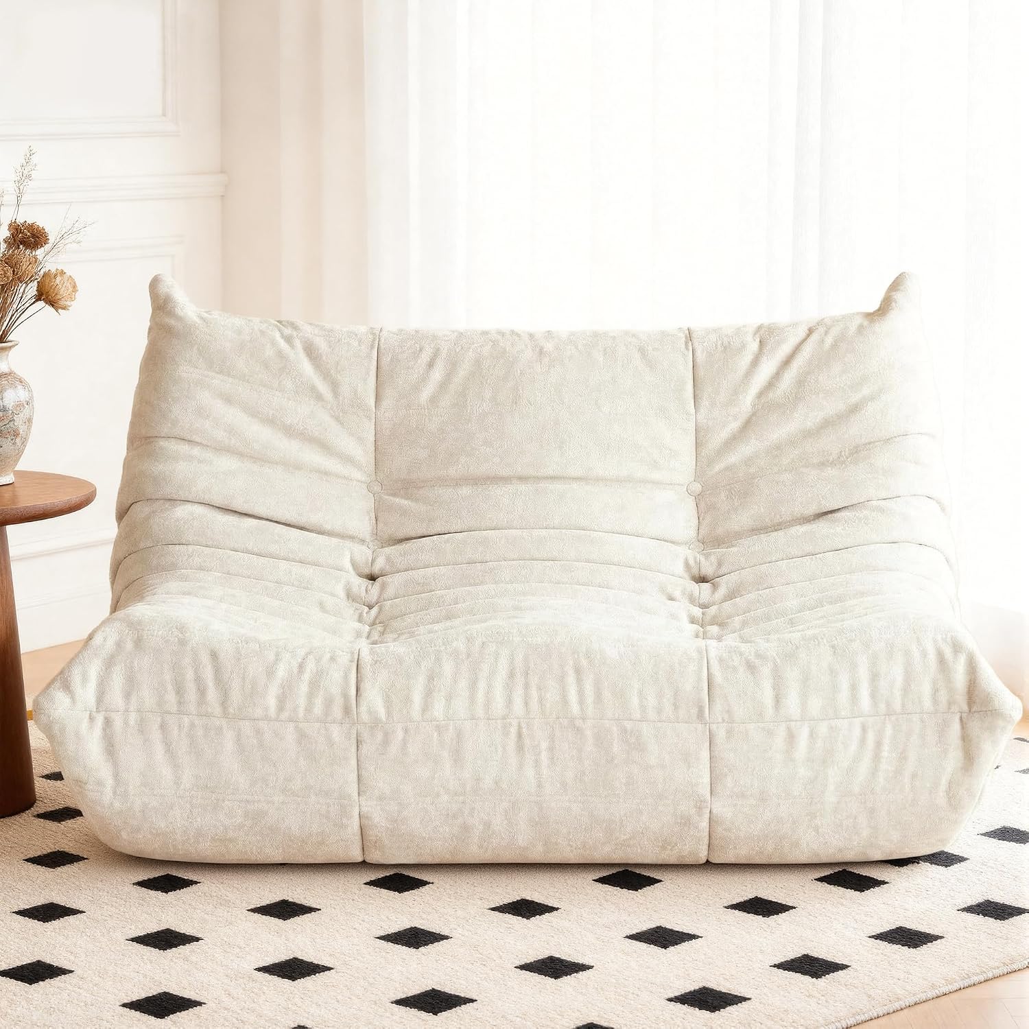 Bean Bag Chair, 2 Seater Lazy Bean Bag Sofa Memory Foam Couch, Giant Bean Bag Chairs for Adults, Loveseat Fireside Chair for Living Room, Bedroom, Office(Beige)