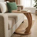 Modern Oval C-Shaped Side Table, Curved Wood End Table