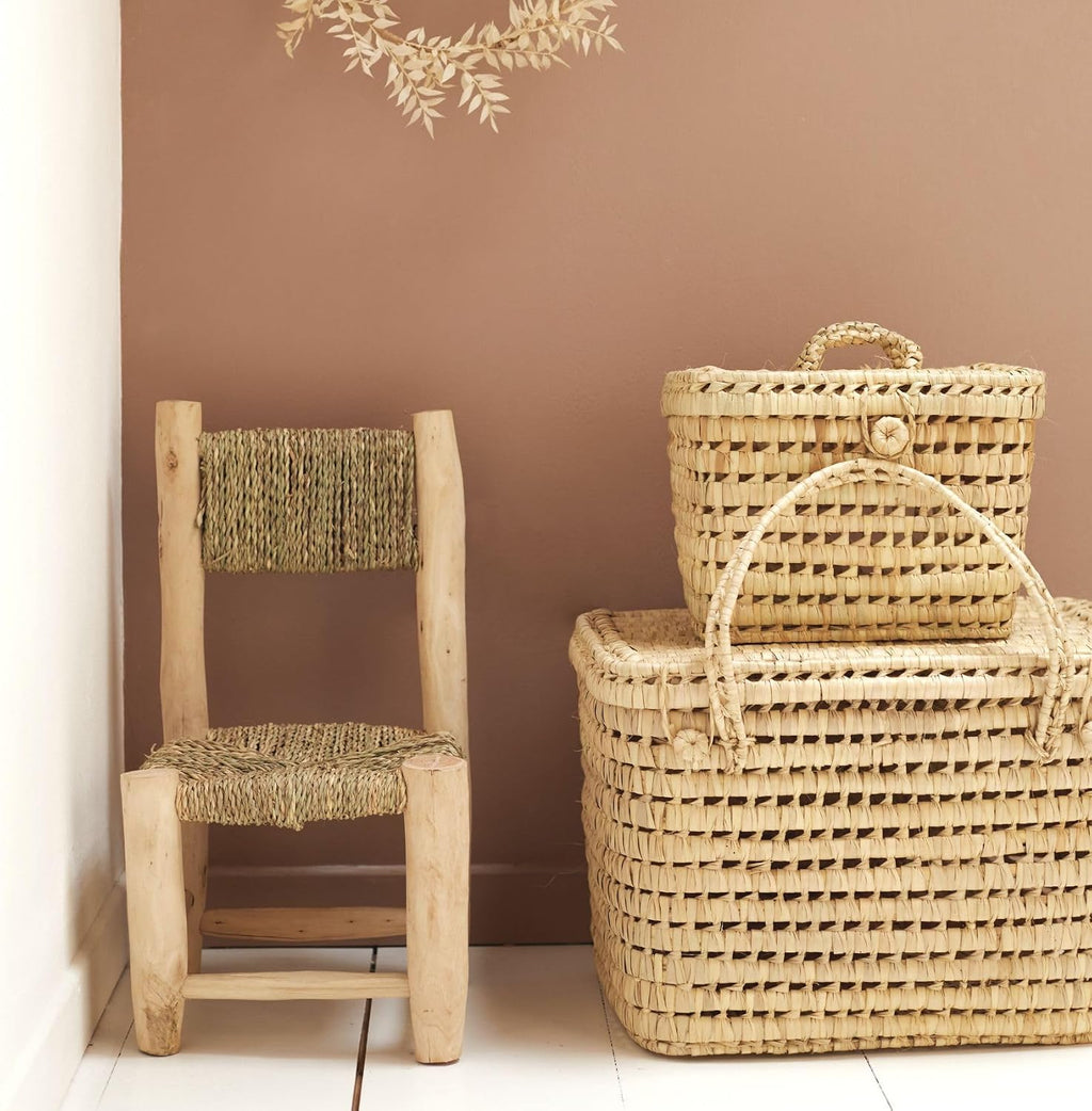 Home Maison Chair, Raw Laurel Wood Doum Palm Fiber, Natural, 45 x 20 x 20 cm