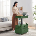 HRVEOCEI Lift Top End Tables with Storage Drawers & Charging Station, Green Side Tables with Wheels for Living Room Bedroom Small Spaces, Adjustable Hight| Flip Design| Easy Move (Green, Wood)