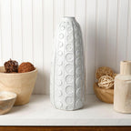 Mikasa White Ceramic Vase with Embossed Dot Texture, 15.5 Inch Tall Floor Vase for Home Decor, Living Room, Bedroom, and Entryway