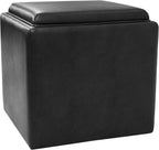HomePop 17.5" Storage Ottoman with Tray Top - Black Faux Leather