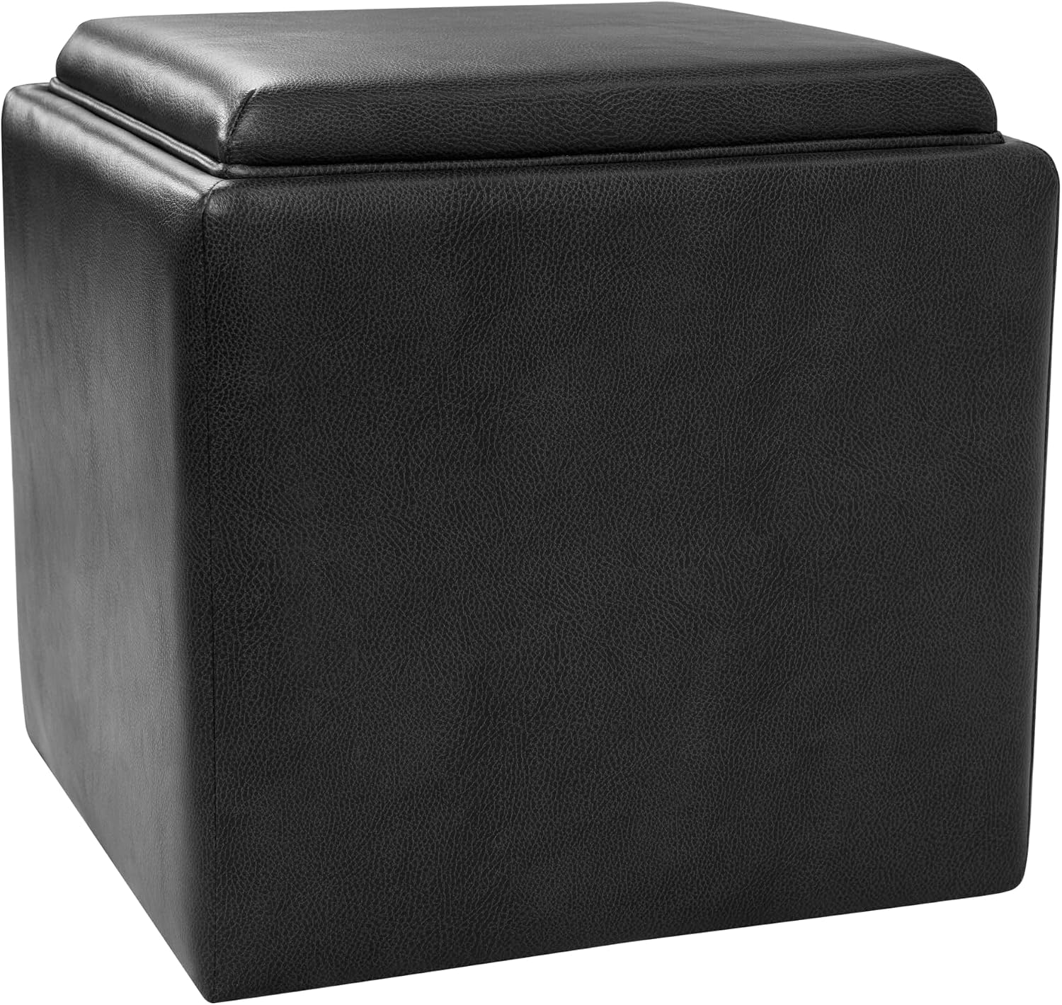HomePop 17.5" Storage Ottoman with Tray Top - Black Faux Leather