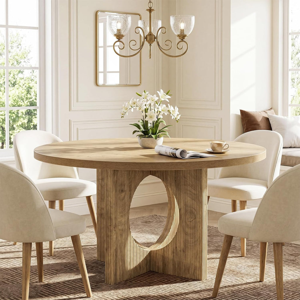 Tribesigns 47" Round Dining Table for 4-6, Circle Wooden Farmhouse Kitchen Table with Pedestal Base, Dinner Table for Kitchen, Living Room, Apartment, Easy Assembly, Rustic Brown