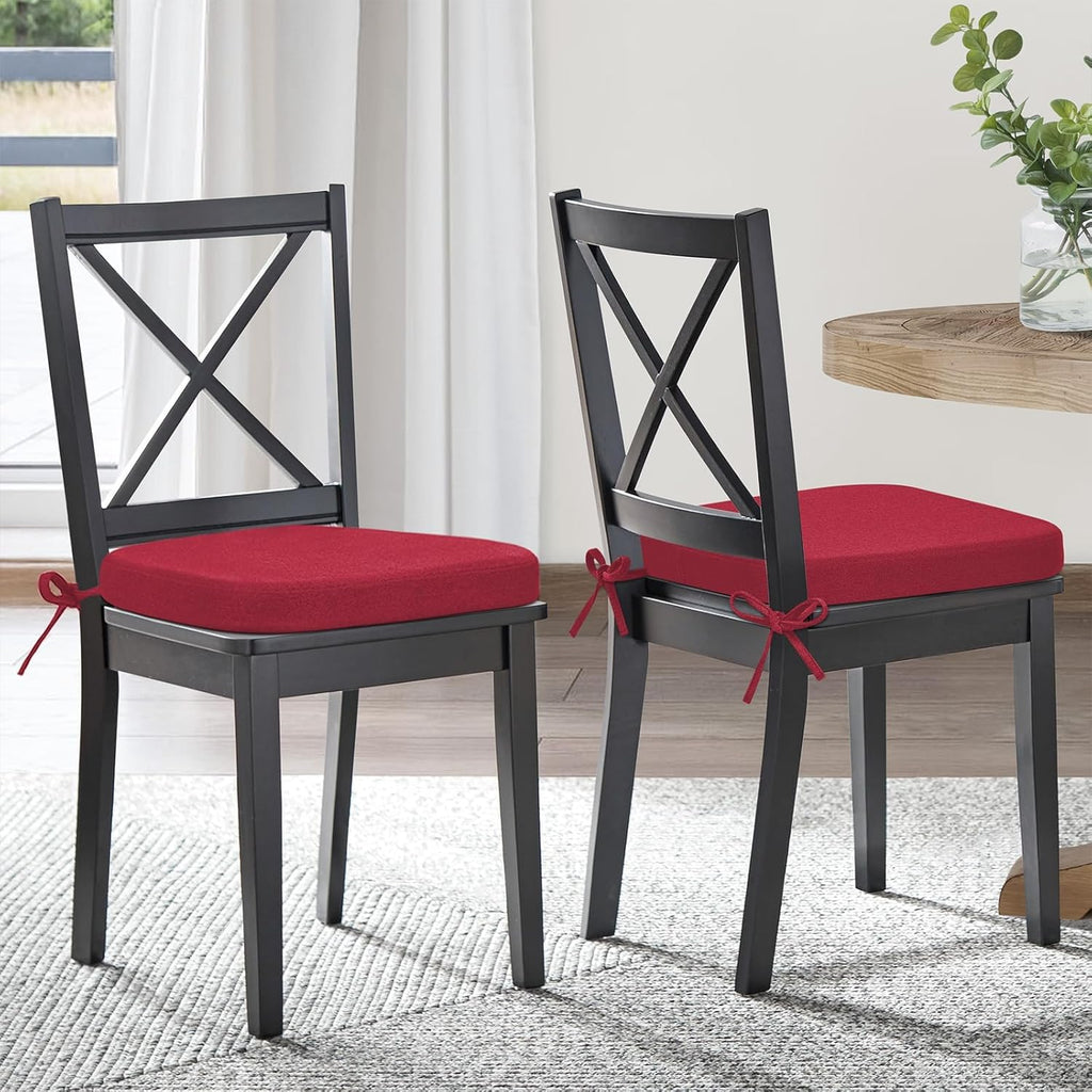 Shinnwa Dining Chair Cushions Set of 4, Patented Design Memory Foam Seat Cushions for Dining Chairs with Ties and Washable Cover, 4 Pack, 17" x 16" x 2", Burgundy