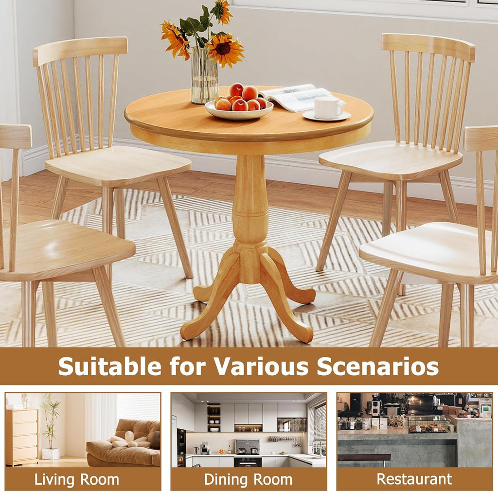 Round Dining Table, 32" D X 30" H Wooden Kitchen Table with Pedestal Base, Traditional Bistro Table for 2 to 4 People, Leisure Coffee Table for Home, Bar, Restaurant, Natural