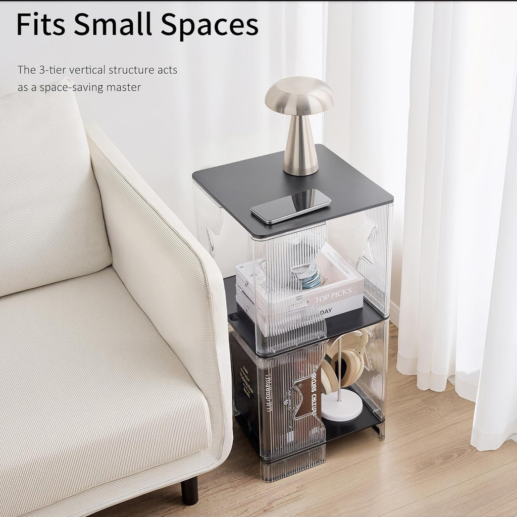 End Tables, Set of 2, Side Table, Small Nightstand for Living Room, Space-Saving Sofa Table for Small Spaces, Bedside Nightstands for Bedroom, 3-Tier, 13" L x 13" W x 26" H, Black