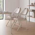 GarveeHome 4 Pack Folding Chairs with PU Leather Padded Cushion and Back, Metal Foldable Chair for Indoor Outdoor, Commercial Stackable Guest Chairs for Camping, Dining Room, Office, Party, Beige