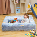Toddler Couch Cover, Glow in The Dark Toddler Fold Out Couch Cover, Baby Modular Couch Cover, Convertible Baby Fold Out Play Foam and Floor Cushion Cover for Nursery Playroom, Blue+Dinosaur
