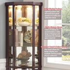 69" H Lighted Corner Display Cabinet, Curio Corner Glass Cabinet w/Adjustable Shelves & Glass Door, 5-Tier Wooden Storage Display Case w/Mirrored Back Pane for Living Room