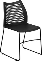 EMMA + OLIVER Home and Office Black Sled Base Stack Chair with Air-Vent Back - Guest Chair