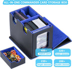 WELLMILLER MTG Deck Box for Commander with Dice Tray,Designed for MTG Commander Card Deck Box Fits 200+ Double Sleeved Cards,Card Storage Box with 3 Dividers 2 card holder