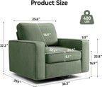 36.2" Wide Swivel Accent Chair - 360° Rotation Upholstered Modern Design Comfortable Cushioned Seating, Pillowback Glider Rocking Chair for Living Room, Bedroom, Nursery and Reading Nook, Olive Green
