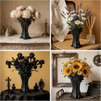 Vintage Gothic Ceramic Vase, 8.74×6.46×5.63inches, Matte Black Flower Vase for Red & Black Roses,Dark Academia Witchy Aesthetic Vase for Bedroom Living Room Dining Table