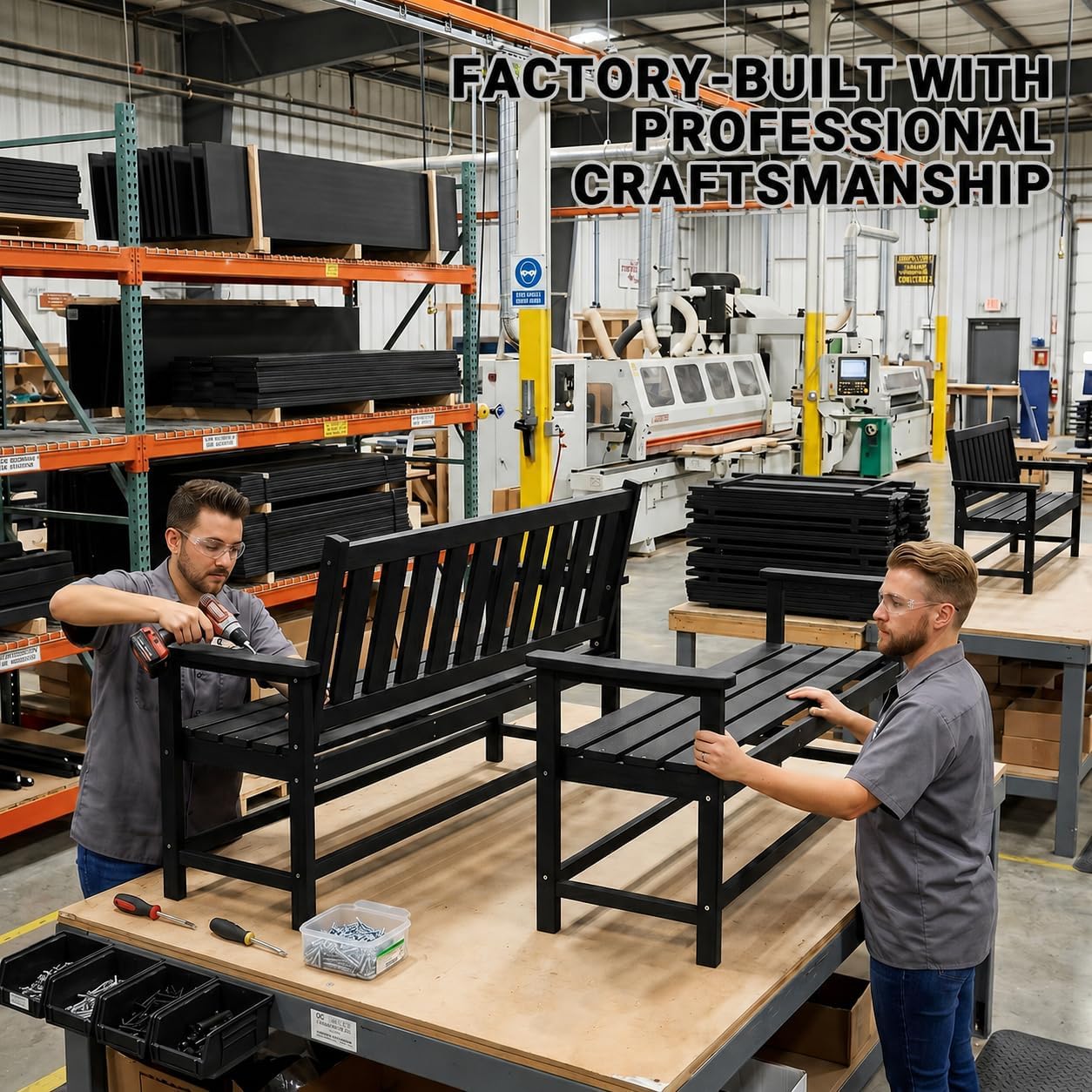Outdoor Bench, HDPE Weatherproof Garden Bench, 48 Inches 2-Person Patio Bench for Outdoors, Porch Backyard Park Furniture, 660 lbs Weight Capacity, Black