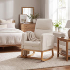 AVAWING Nursery Rocking Chair with Footrest,Upholstered, Side Pocket,Beige