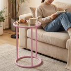 Easy Paws C Table Side End Table, Small Round Couch Sofa Tray Snack Table for Living Room, Bedroom,Accent Coffee Table,TV Tray Table for Small Space, Nightstand with Metal Frame(Pink)