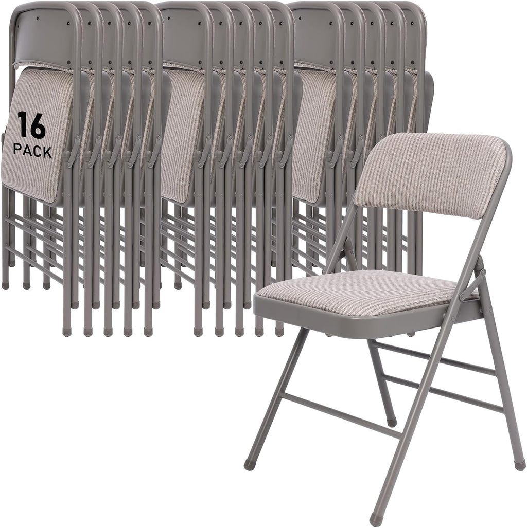 SEALAMB 16 Pack Folding Chairs with Comfort Seat, Heavy Duty Metal Frame Portable Stackable Chairs for Wedding Party Office School Church Events, Indoor Outdoor Use, 350 lb Capacity, Grey