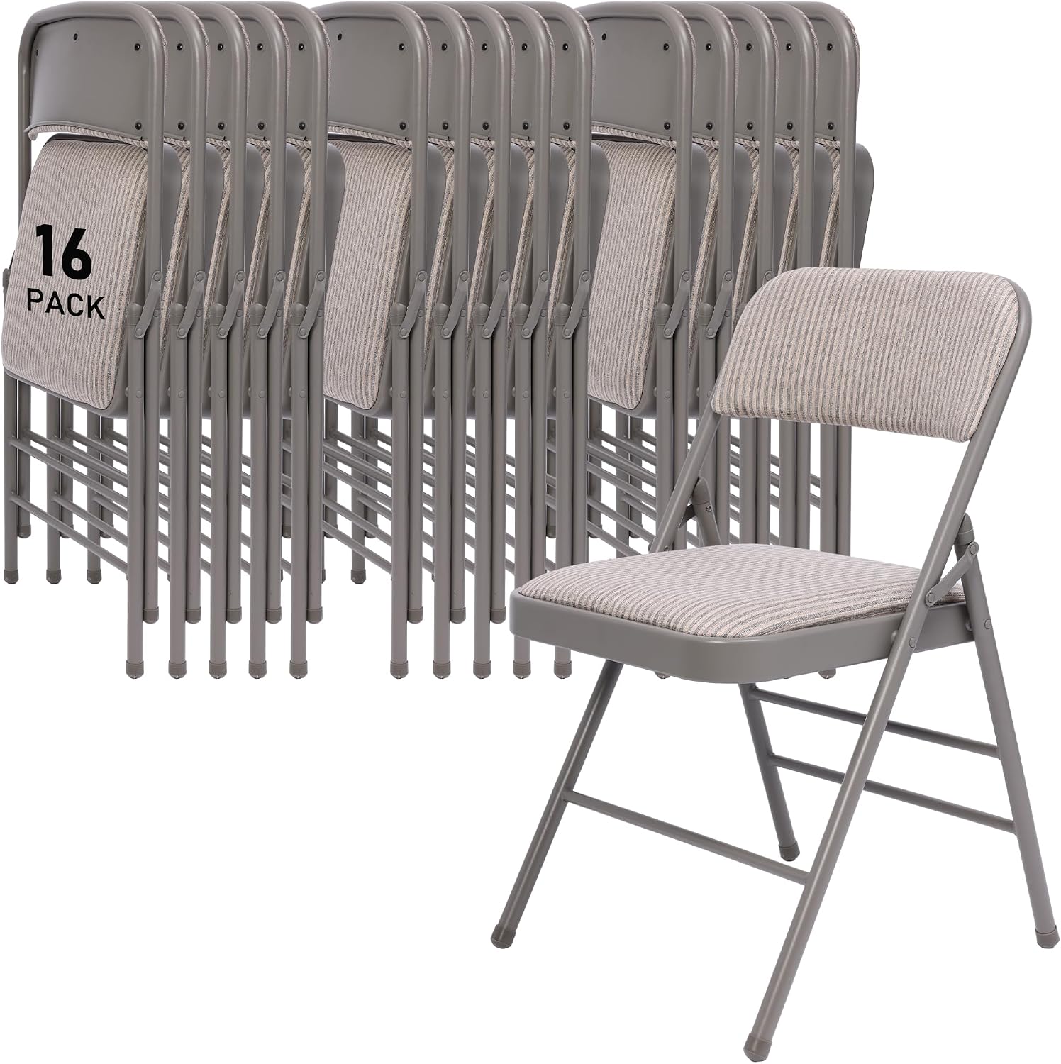 SEALAMB 16 Pack Folding Chairs with Comfort Seat, Heavy Duty Metal Frame Portable Stackable Chairs for Wedding Party Office School Church Events, Indoor Outdoor Use, 350 lb Capacity, Grey