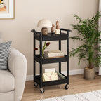 MIOCASA 3-Tier Utility Rolling Cart with Cover Top Board, Kitchen Storage Organization Cart with Wheels for Office, Classroom, Living Room, Kitchen, Bathroom, Black, Plastic