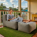 Outdoor Indoor Bean Bag Chair with Ottoman, 2-in-1 Lounge Beanbag with Filling, Water-Repellent Polyester Patio Sofa, Full-Body Ergonomic Support Floor Seating, Dark Gray