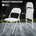 8 Pack Padded Folding Chairs, Heavy Duty Metal Frame with PU Leather Seat & Back, 350 lbs Capacity Portable Stackable Indoor Outdoor Chairs for Party Wedding Office(White, 8 Pack)