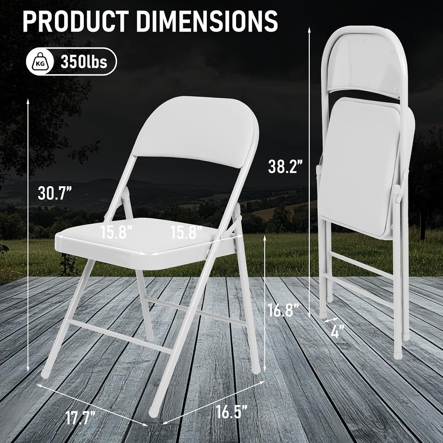 8 Pack Padded Folding Chairs, Heavy Duty Metal Frame with PU Leather Seat & Back, 350 lbs Capacity Portable Stackable Indoor Outdoor Chairs for Party Wedding Office(White, 8 Pack)