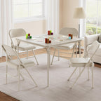 33.6'' Folding Square Card Table, Portable Card Table with Folding Legs & PU Leather Surface, Lightweight Foldable Puzzle Tables for Dining Room, Living Room, Office, Camping, Beige(Table Only)
