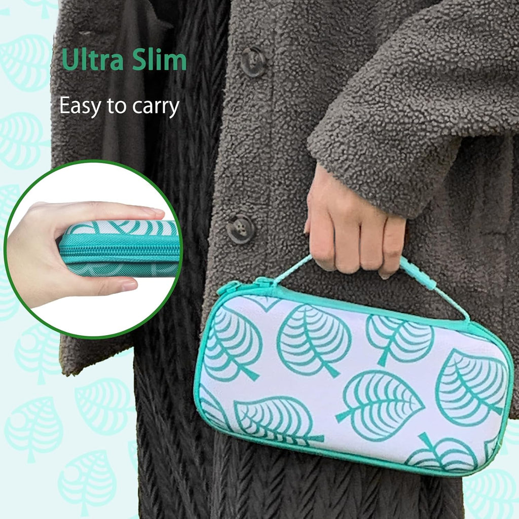 TIKOdirect Carrying Case for Switch lite, Shockproof Portable Travel Bag with Glitter Galaxy cover, Screen Protectors and Cute Leaf Thumb Grips Caps, Animal Crossing Green