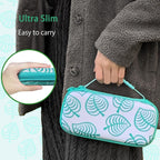 TIKOdirect Carrying Case for Switch lite, Shockproof Portable Travel Bag with Glitter Galaxy cover, Screen Protectors and Cute Leaf Thumb Grips Caps, Animal Crossing Green