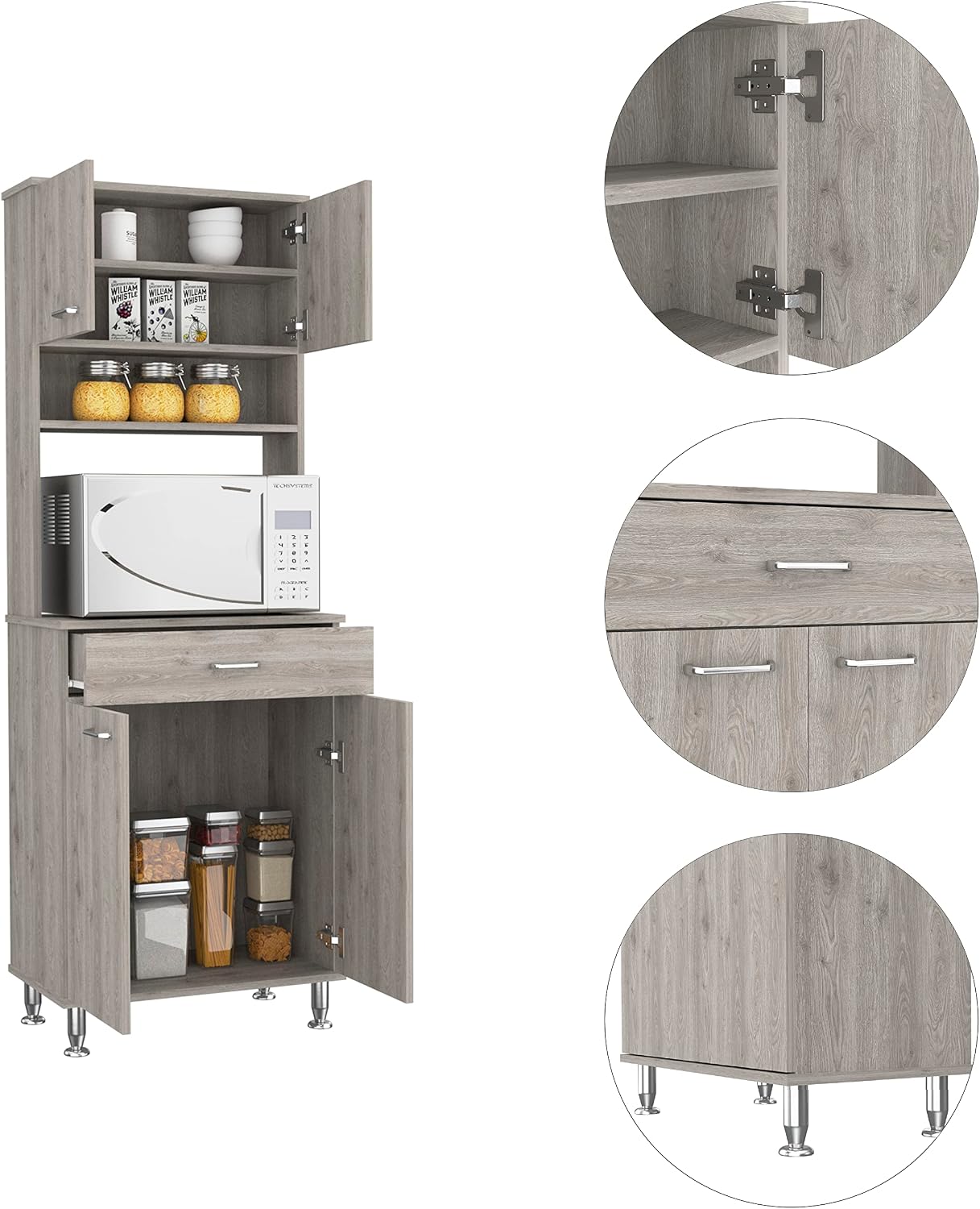 1-Drawer 1-Shelf Area Pantry with Adjustable Metal Legs Light Grey,Buffet Kitchen Sideboard,for Kitchen,Dining Room,23.6 * 13.9 * 66.5