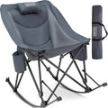 Oversized Camping Chair for Adults, Lawn Chairs Outdoor Fold up, Rocking Camping Chairs with Pillow for Picnic, Heavy-Duty 600D Oxford Cloth with Cup Holder, 350 Pound Capacity, Grey.
