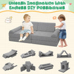 Modular Kids Play Couch with Washable Covers – Foam Toddler Sofa for Creative Play, Climbing, and Lounging – Convertible Kid Sofa Play Furniture for Kids Room or Nursery (Grey)