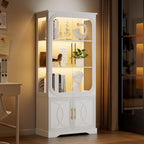 2pc Wood Display Cabinet with Glass Doors, 69" Tall Curio Cabinet with LED Lights, Glass Display Case with Storage and 3 Shelves for Living Room, (White-2)