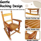 HRVEOCEI Kids Rocking Chair Ages 3-5, Wooden Porch Rocker with Slatted Back Support for Living Room Indoor & Outdoor, Easy Assembly (Oak)