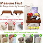 Couch Arm Table with Dual Cup Holders, Acacia Wood Sofa Arm Tray | Fits armless sofas & sectionals, foldable tray for drinks, snacks & remotes, storage slots for neat organization,15.35"x9.85"