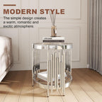 Round Glass End Table, 2-Tier Small Side Table with Tempered Glass Top and Sliver Stainless Steel Legs, Elegant Sofa Accent Table for Living Room, Bedroom, Easy to Assembly