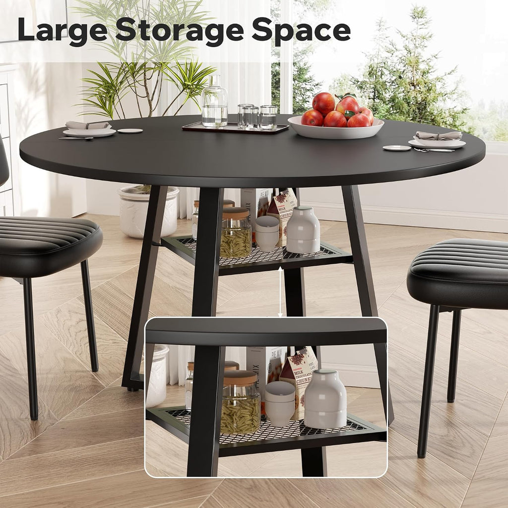 47 Inch Round Dining Table for 4-6 People,Modern Circle Dining Room Table Kitchen Table with Metal Legs for Dining Room,Kitchen,Black (Table Only)
