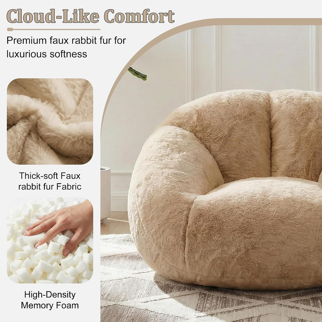 MOJAY Bean Bag Chair for Adults, Floral Shaped Bean Bags, Deep Sink-in Breathable Memory Foam Teen Bean Bag Chair, Easy to Clean Faux Fur Bean Bag Sofa, Comfy Chair for Living Room & Dorm (Camel)