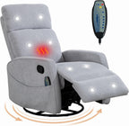 Manual Rocking Chair Nursery with Massage and Heat for Adults Comfy High Back Swivel Gilder Rocker Recliner for Bedroom Living Room