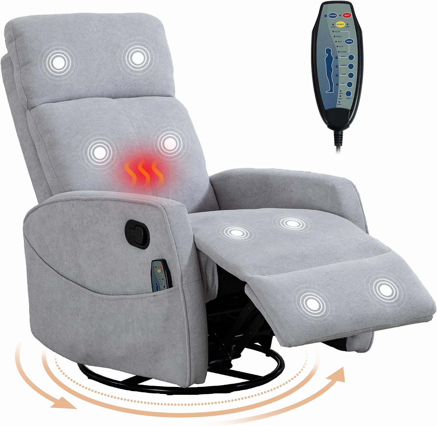Manual Rocking Chair Nursery with Massage and Heat for Adults Comfy High Back Swivel Gilder Rocker Recliner for Bedroom Living Room