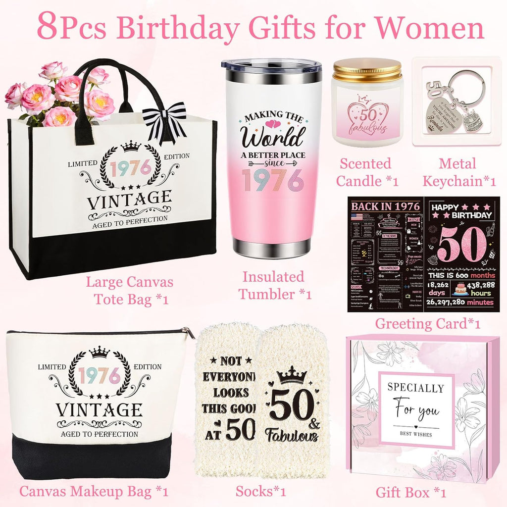 50th Birthday Gifts for Her, Vintage 1976 Happy 50th Birthday Gifts Basket for Women Unique Gift Ideas for 50 Year Old Women Mom, Wife, Sister, Friend, Colleague Funny Bthday Gift Turning 50 Year Old | Vintage 1976