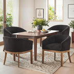 SoarFlash Modern Upholstered Barrel Dining Chair Set of 2, Natural Hardwood Frame, Farmhouse Linen Chairs for Dining Room, Kitchen(Black)