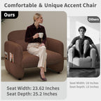 33.46" Accent Chairs Set of 2, Comfy Living Room Reading Chairs, Oversized Sherpa Lamb Lounge arm Chair with Waist Pillow for Bedroom and Living Room (Dark Brown)