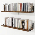 Deep Wall Shelves 36"W x 8"D Engineered Wood Floating Shelves for Wall, Sturdy Metal Bracket Bookshelves Home Decor Storage for Living Room Bedroom Bathroom Kitchen, Set of 2, Rustic Brown Finish