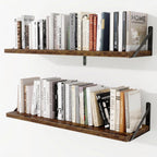 Deep Wall Shelves 36"W x 8"D Engineered Wood Floating Shelves for Wall, Sturdy Metal Bracket Bookshelves Home Decor Storage for Living Room Bedroom Bathroom Kitchen, Set of 2, Rustic Brown Finish