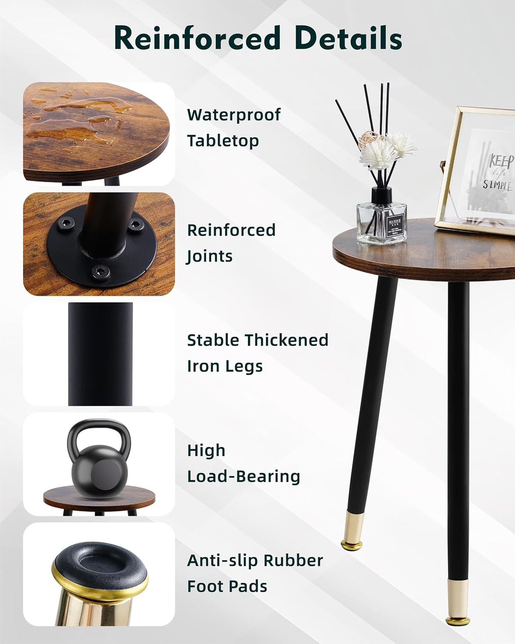 16 Inch Round Wood Walut End Table, Small Stable Side Table for Nightstand Living Room Bedroom Sofa Couch Corner, 2pcs